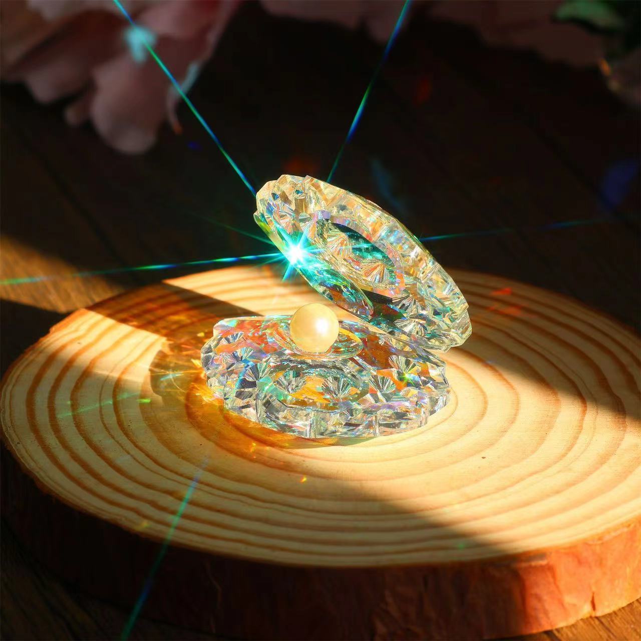 Crystal Pearl Shell Prism Decor – Handmade Sunlight Catcher Ornament