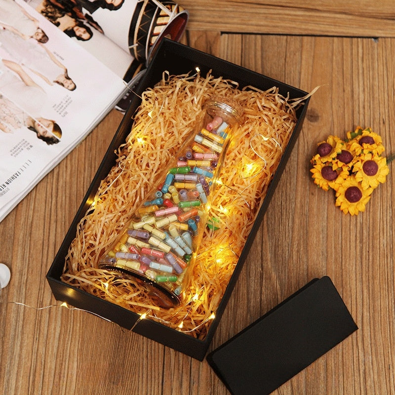 A "Feelings in a Bottle" DIY Message in a Bottle Kit with Capsule Letters
