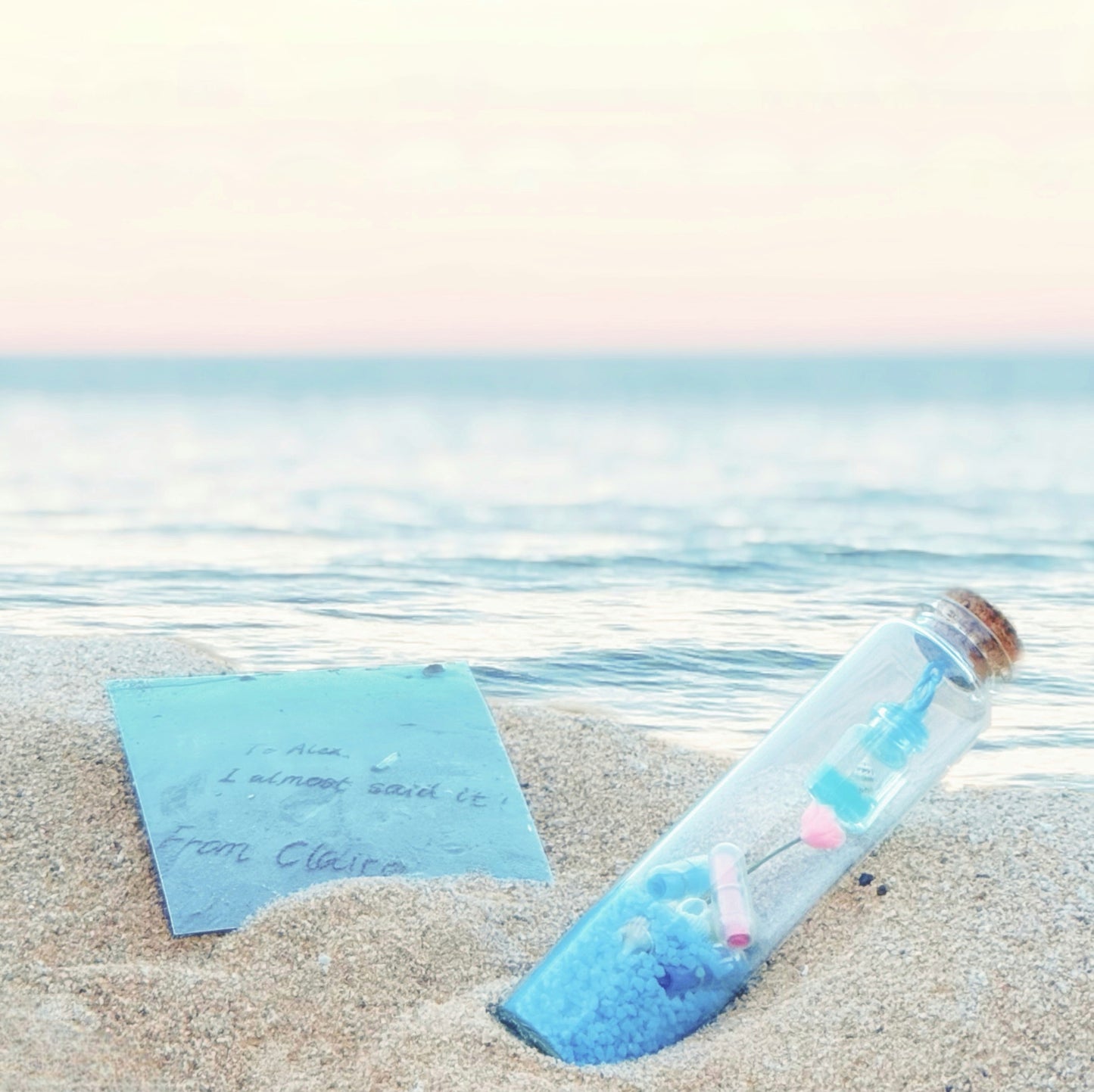 Personalized Sand Writing Gift Set with Photo & Message in a Bottle